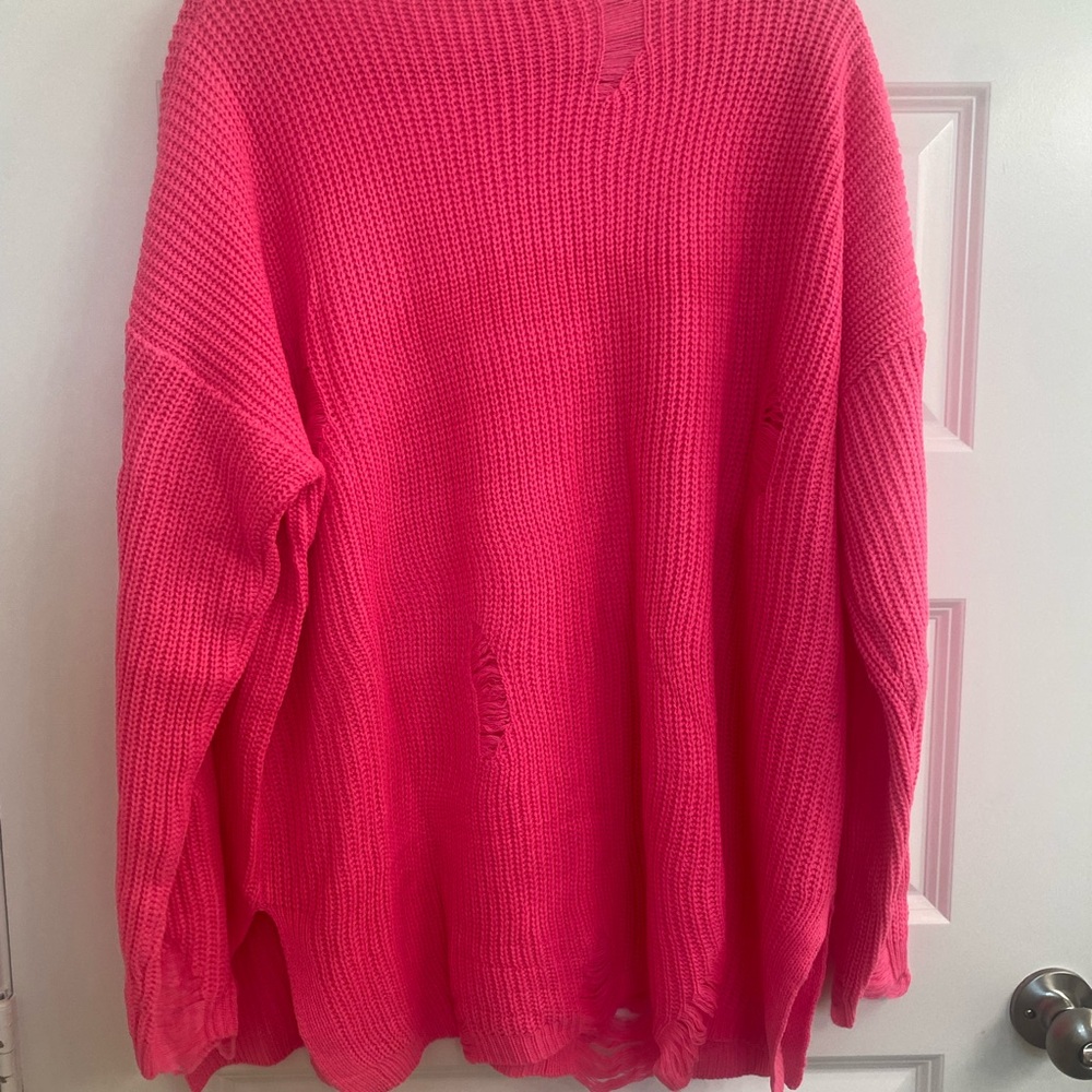 Brand New Hot Pink Distressed Sweater